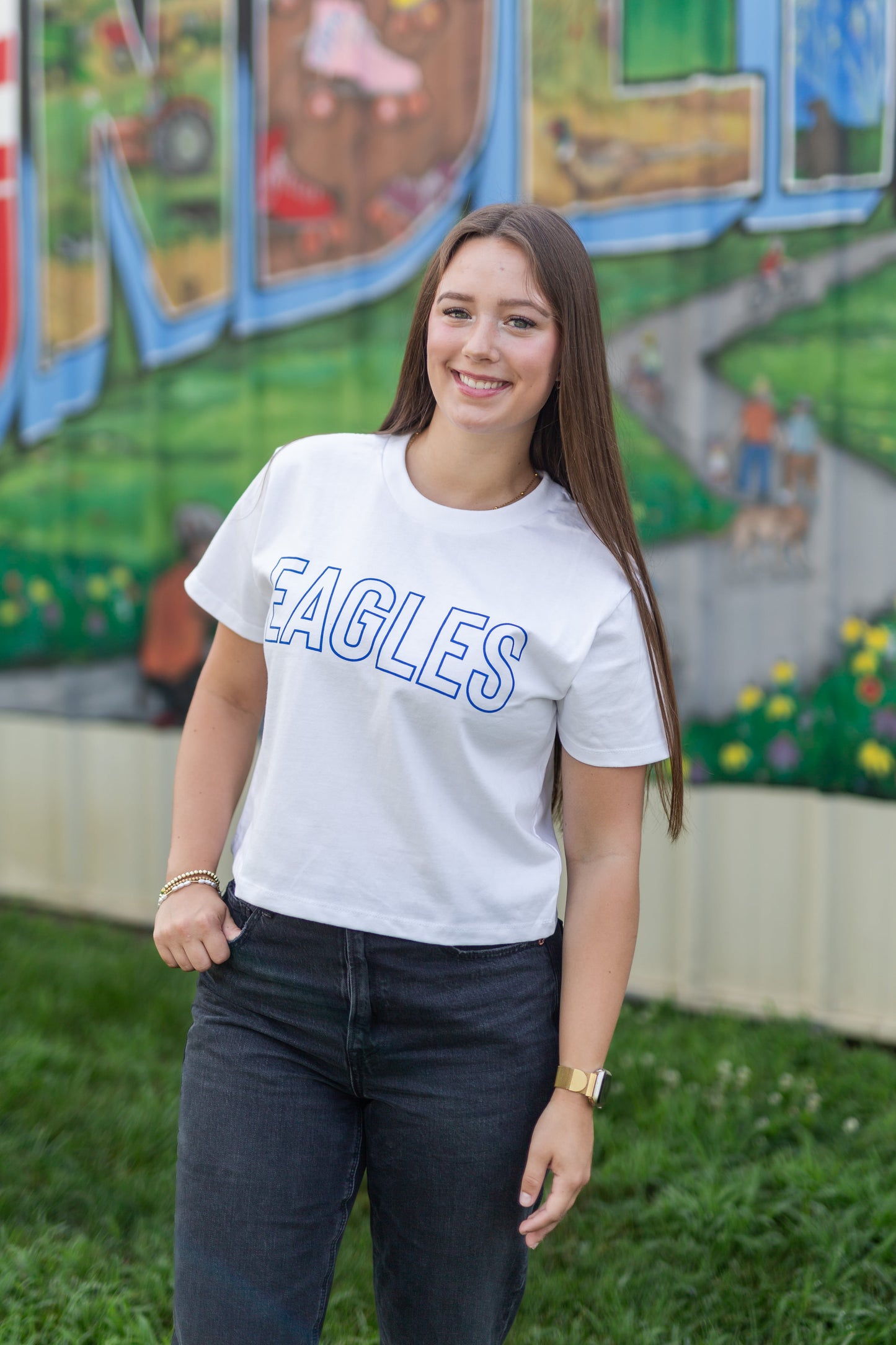 Boxy Tee - Eagles - White w/ Royal (next level)