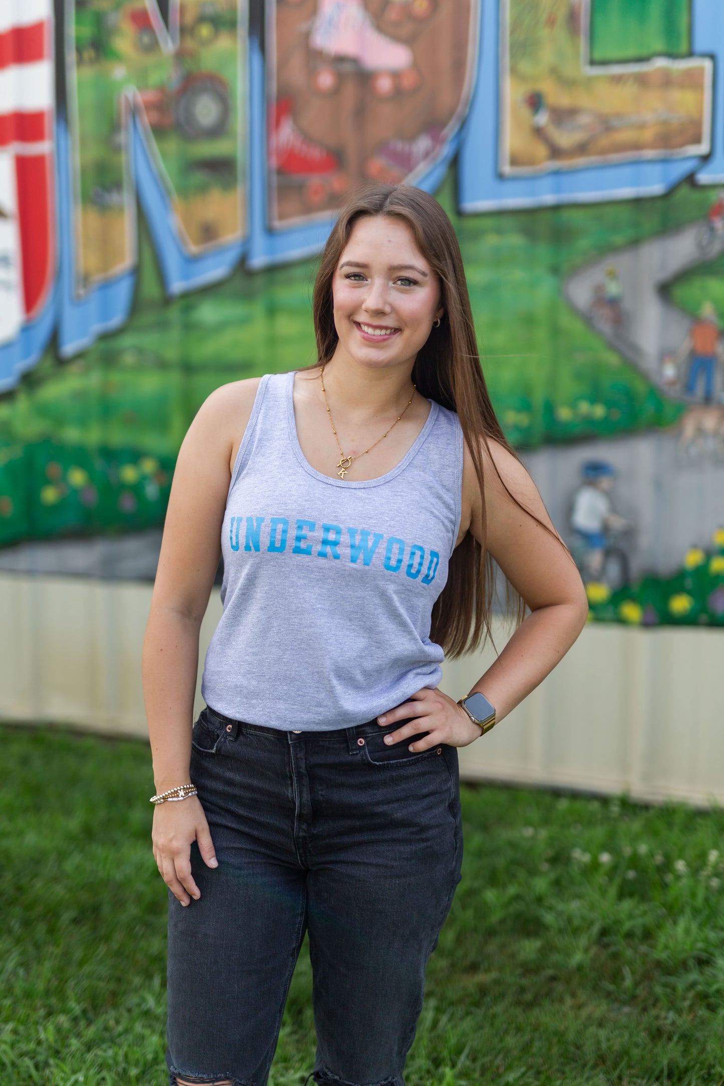 Underwood Tank - Grey - Bright Blue Ink