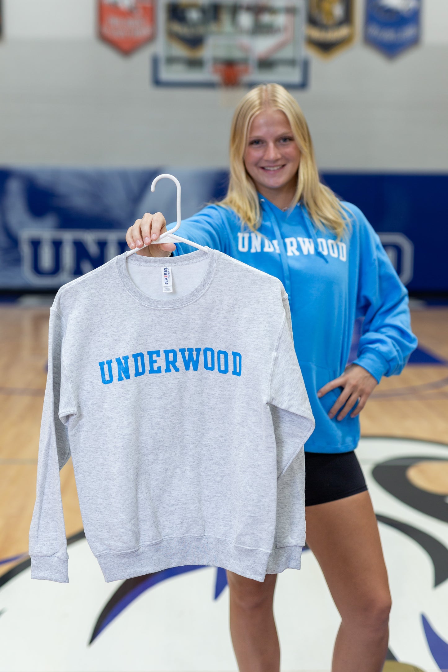 Youth Underwood Grey Crewneck - Bright Blue