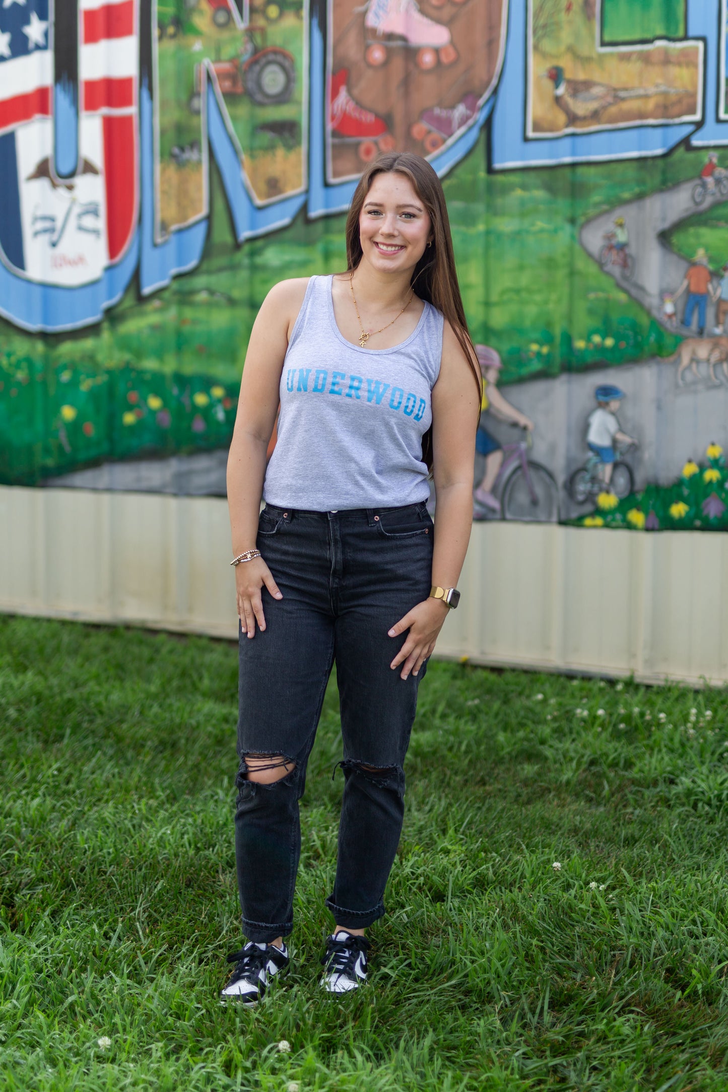 Underwood Tank - Grey - Bright Blue Ink